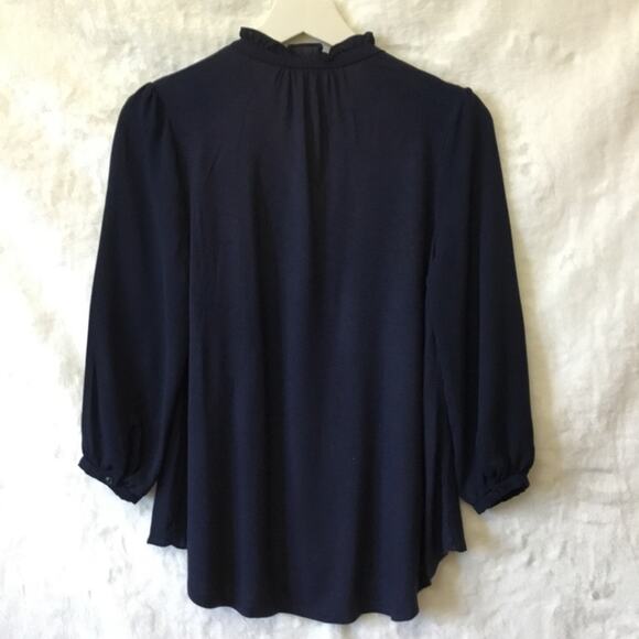 Loft Navy Ruffle Collar Blouse - Picture 5 of 8